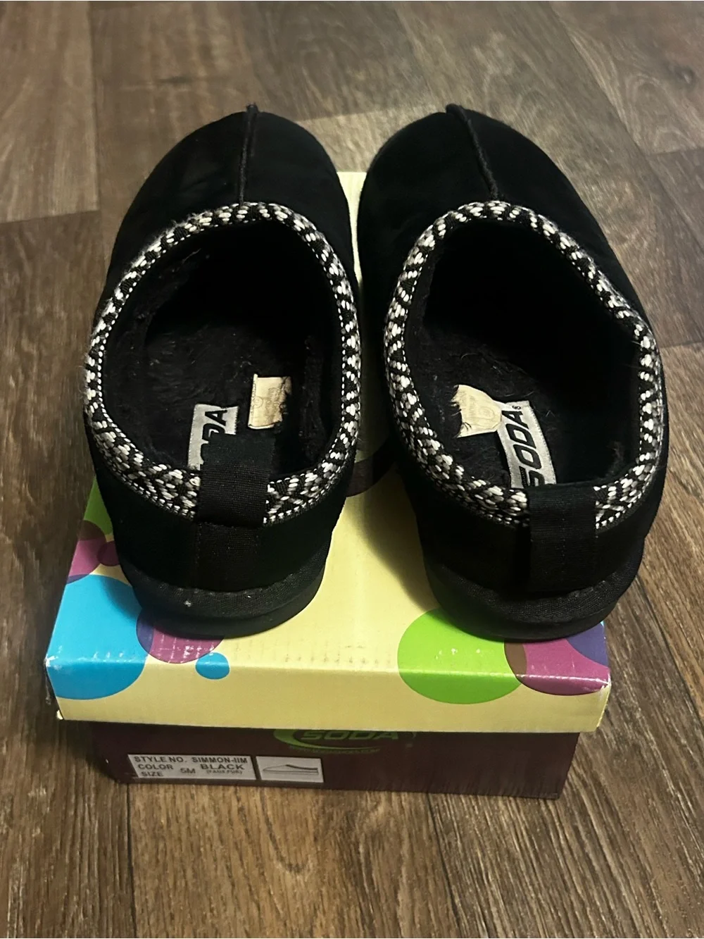 Soda Kids Black Moccasin Slippers with Patterned Trim